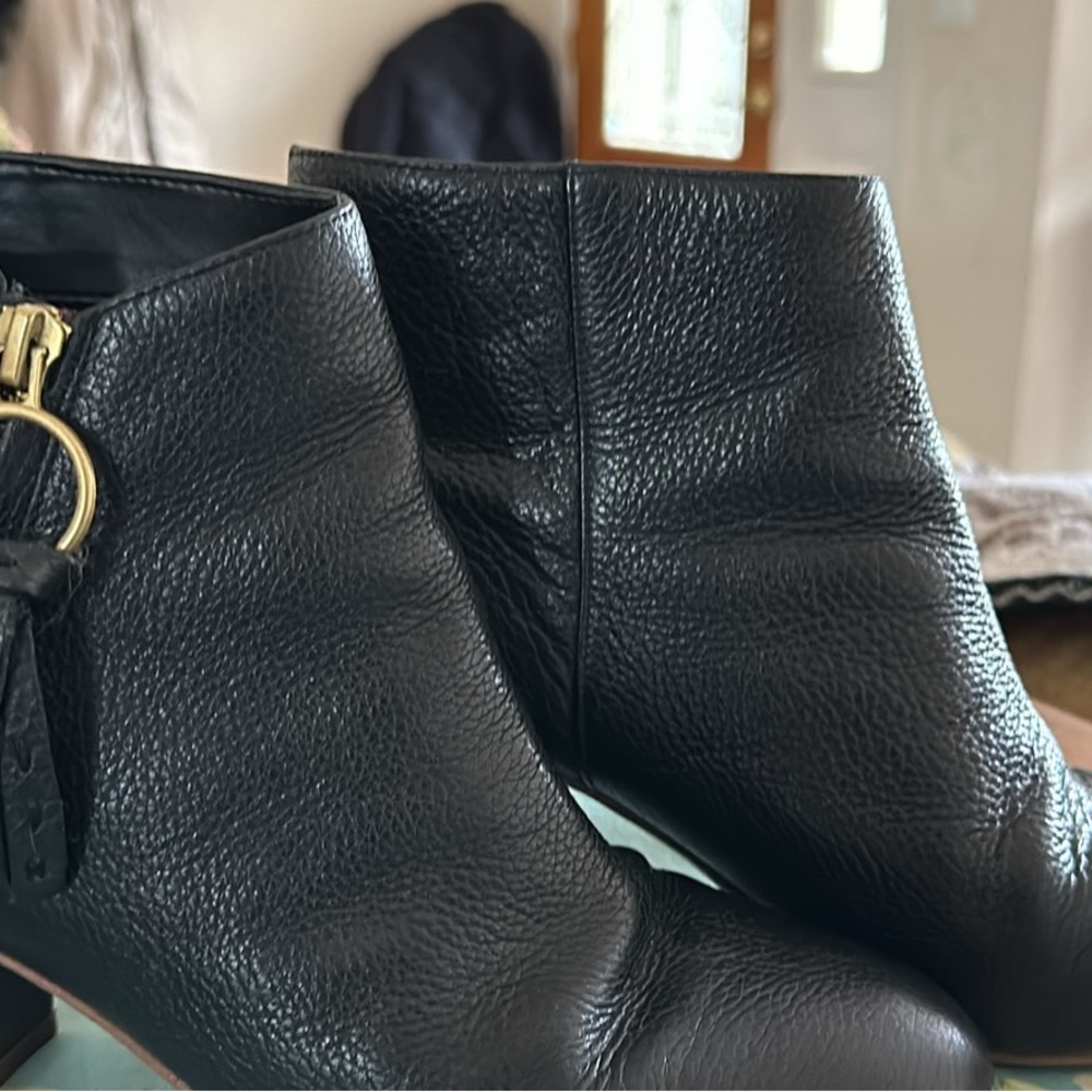 Franco Sarto Black Ankle Booties with Gold Hardware